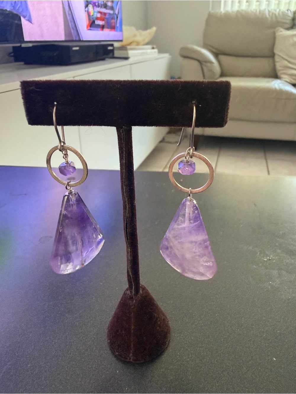 Purple quartz Crystal Drop Hoop Earrings - Unbranded